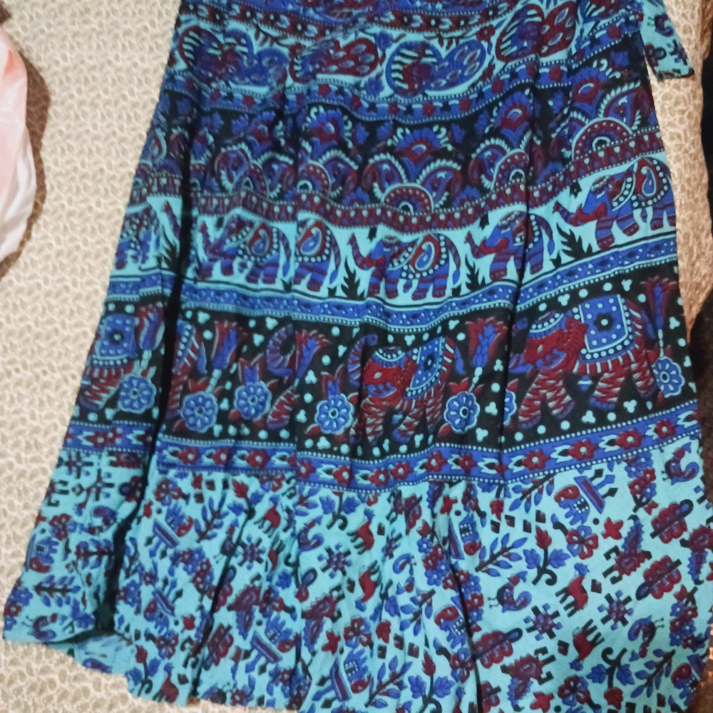 Vibrant Blue and Red Women's Midi Skirt